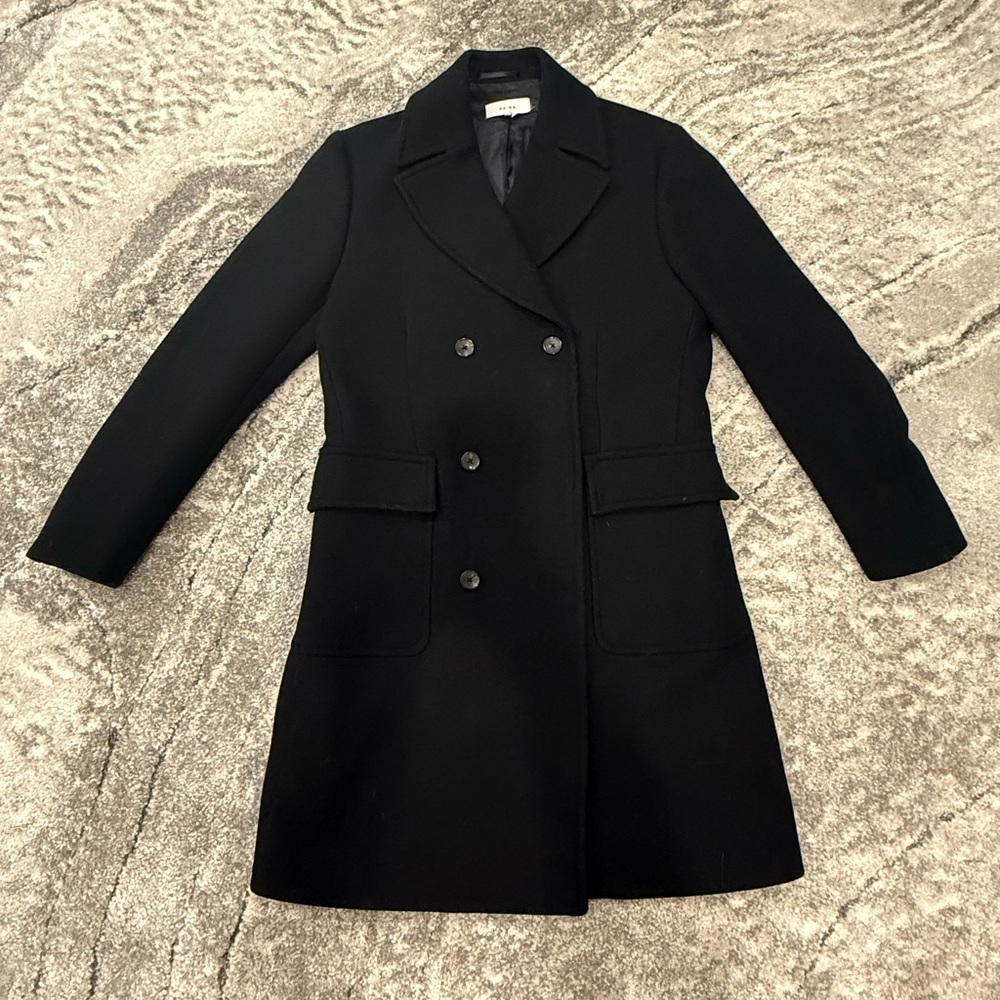 Reiss Classic Black Double-Breasted Wool Coat
